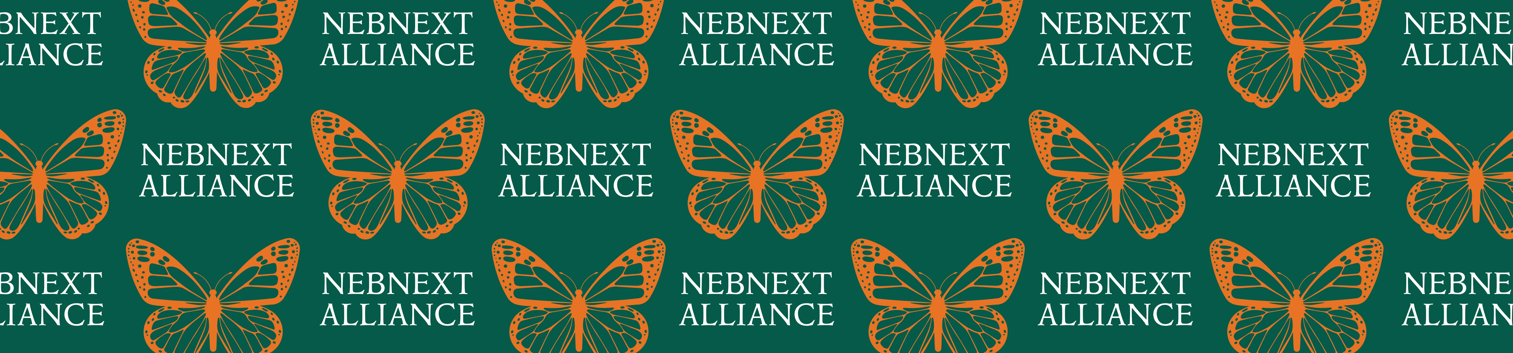 NEBNext Alliance Program text with orange butterflies on green background