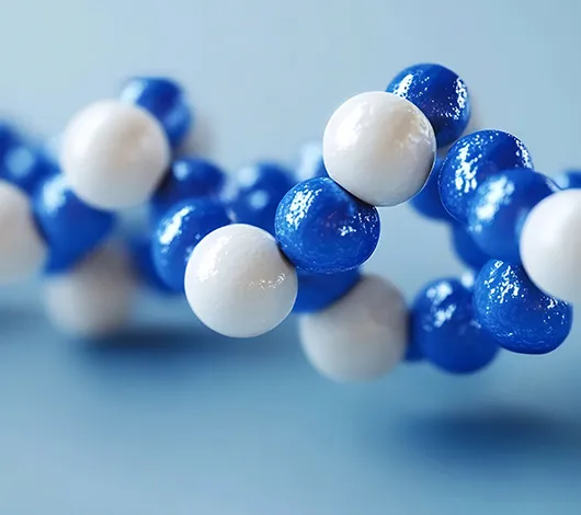 Closeup of helix of peptide "beads"