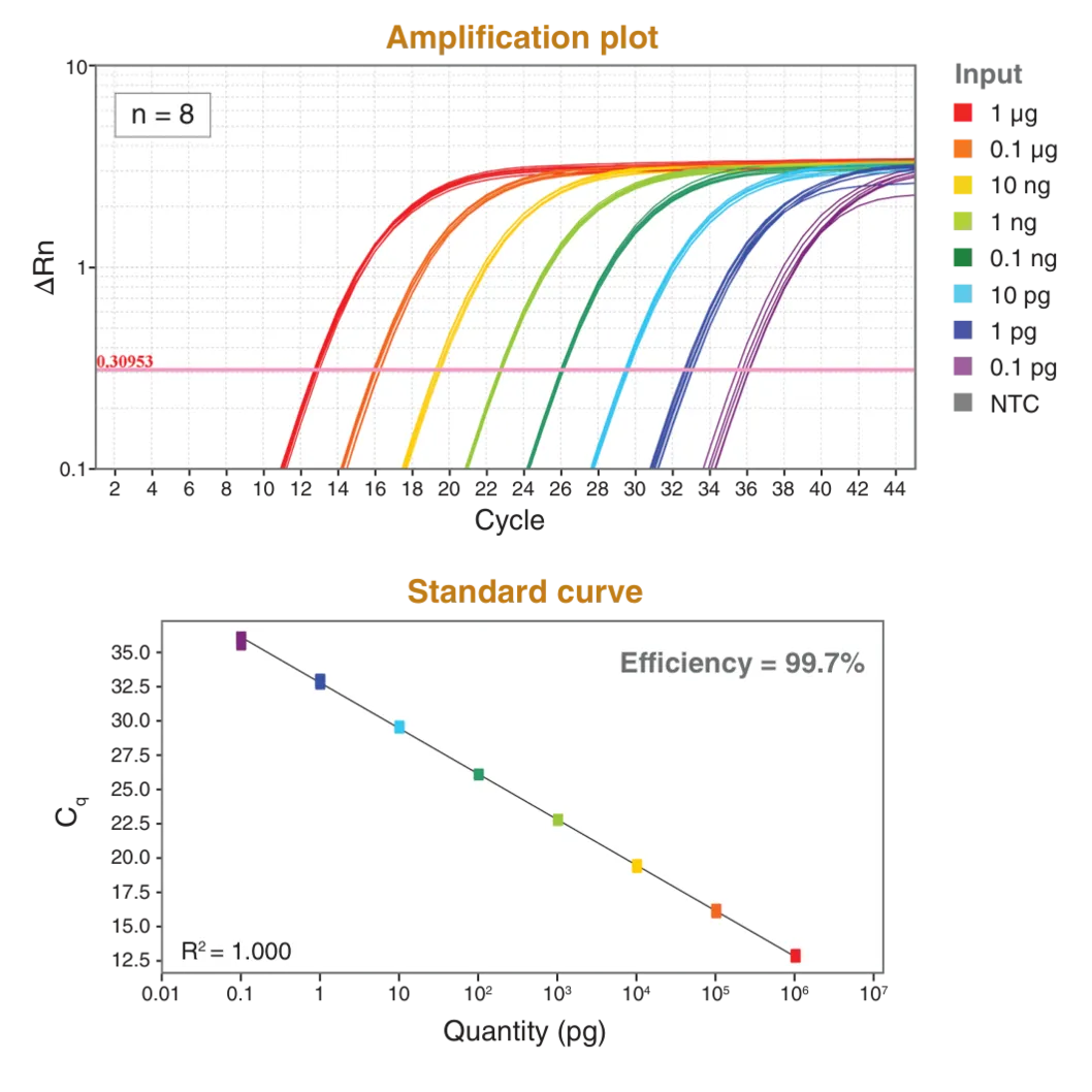 Amplification plot and standard curve depicting sensitivity and reproducibility of Luna