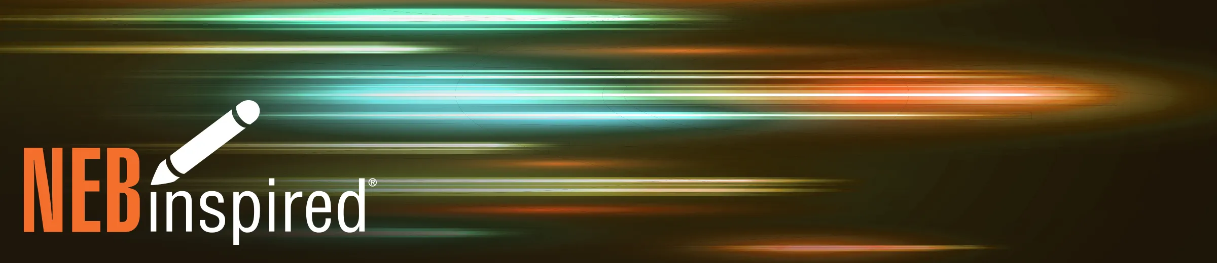 Speed light streaks in green, orange and blue, with NEBinspired logo