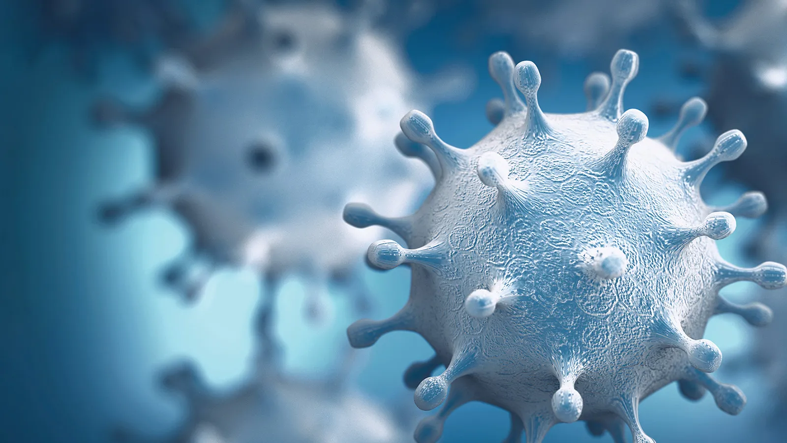 Virus in foreground with blurry viruses in background