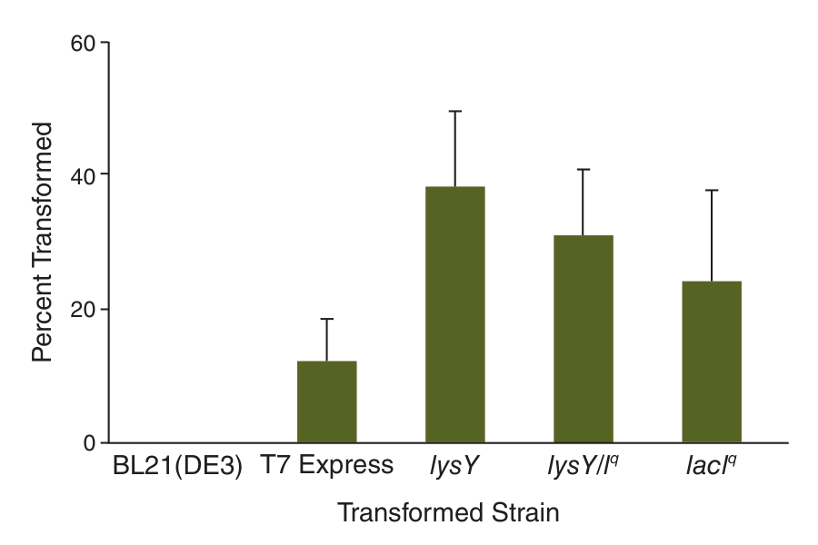 Bar graph comparing percent transformants for various strains
