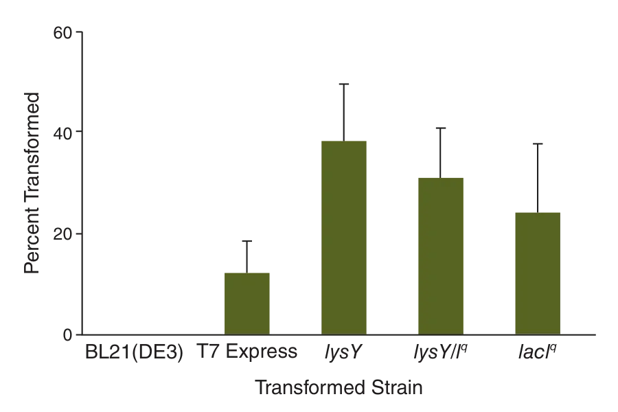 Bar graph comparing percent transformants for various strains