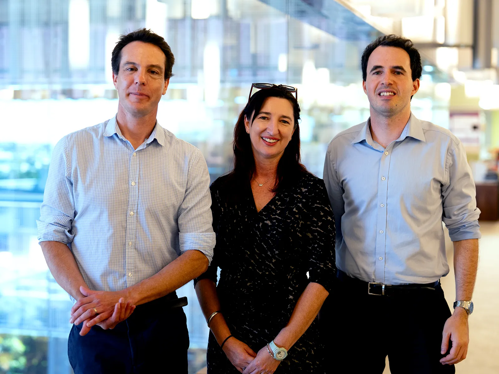 Group photo of Timothy Mercer of the BASE mRNA Facility, Jenny Brown of NEB® and Seth Cheetham of the BASE mRNA Facility