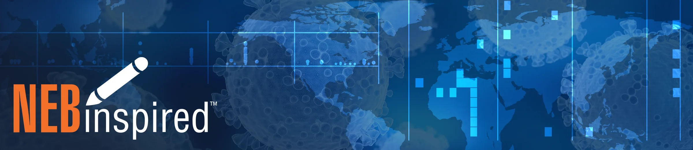 Collage of world map and digital primer monitor data, with NEBinspired logo