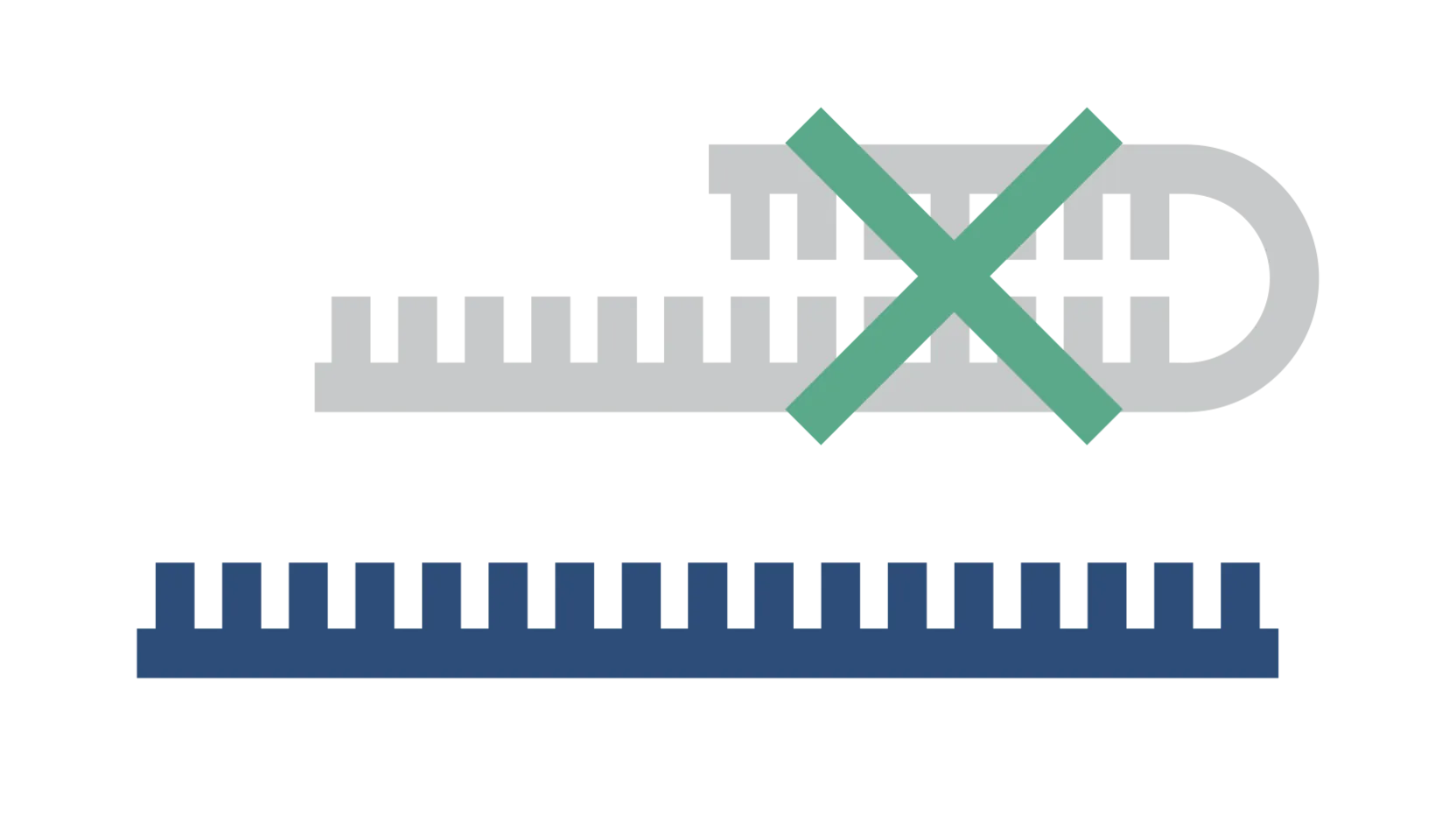 Straight primer icon with bad curved primer icon, representing primer structure