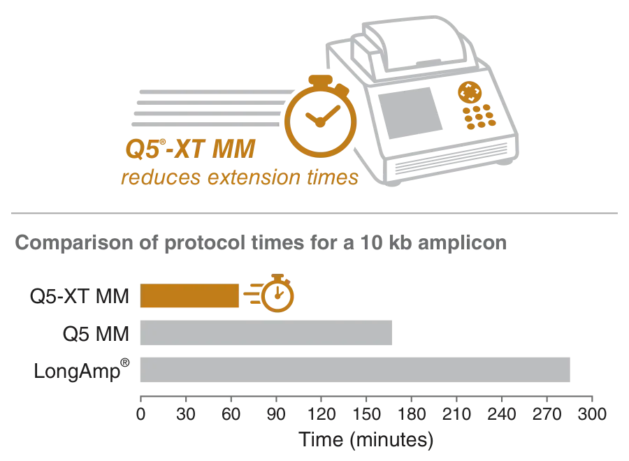 Infographic depicting faster amplification with Q5-XT