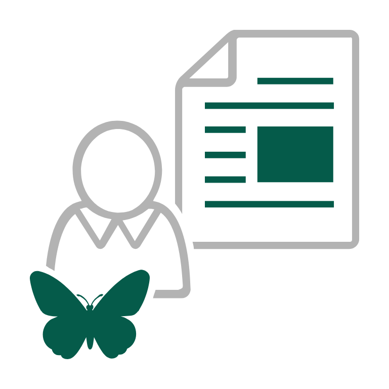 NEBNext Alliance icon of scientist with butterfly and publication, representing collaboration with NEB