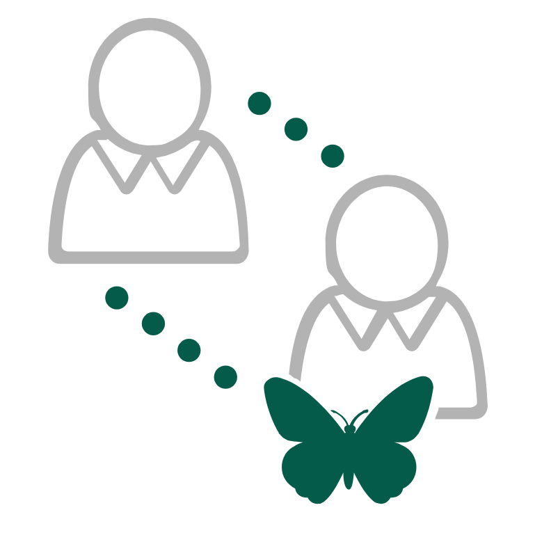 NEBNext Alliance icon of scientist and scientist with butterfly, representing engagement with NEB scientists