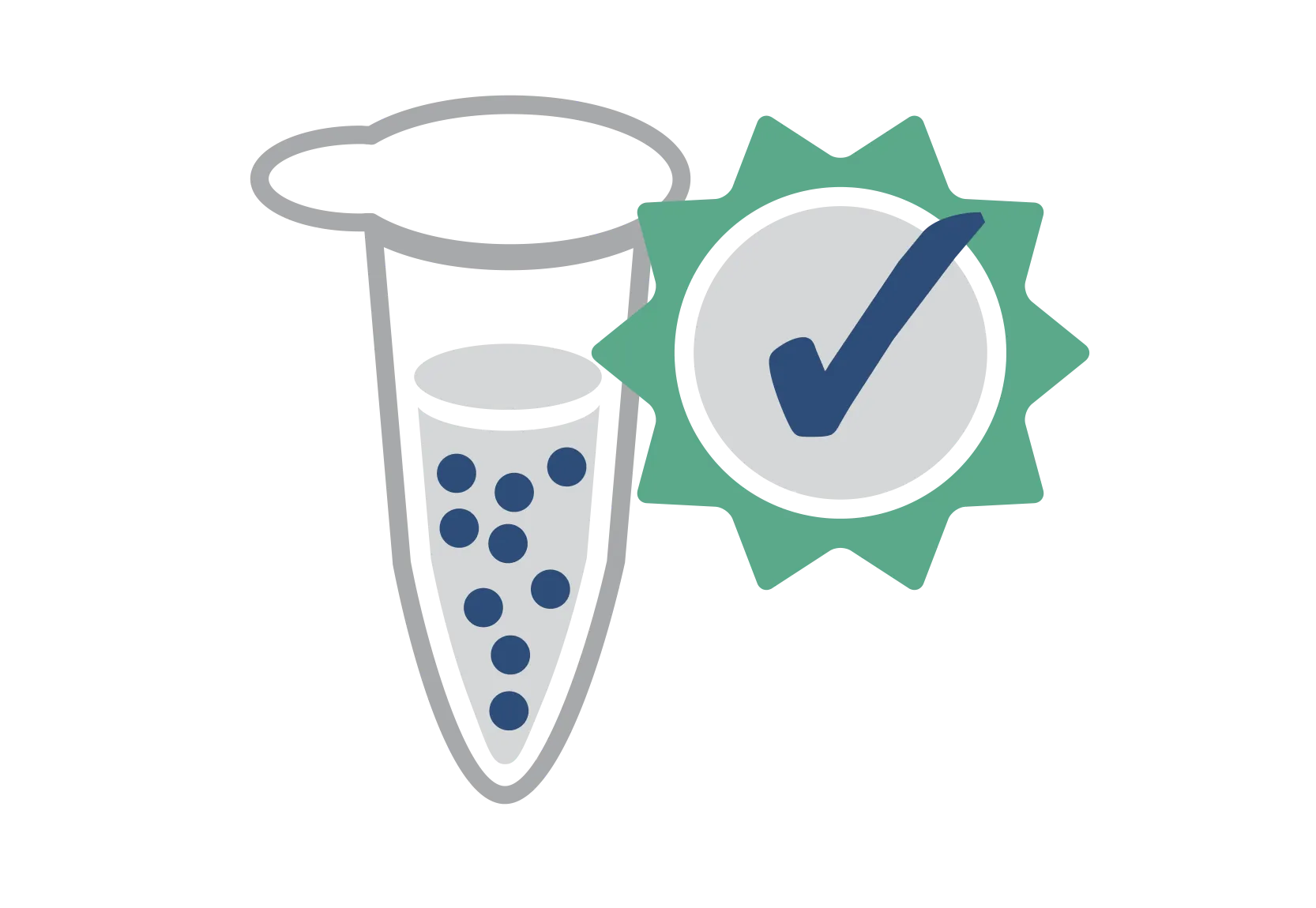 Icon of tube with liquid and dots with checkmark, representing concentration quality