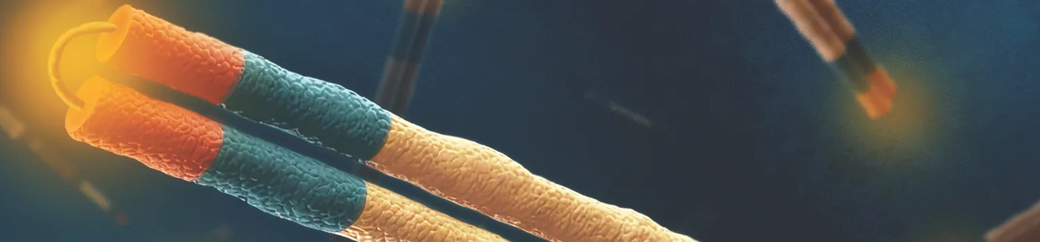dbDNA structure with glowing bond on blue background