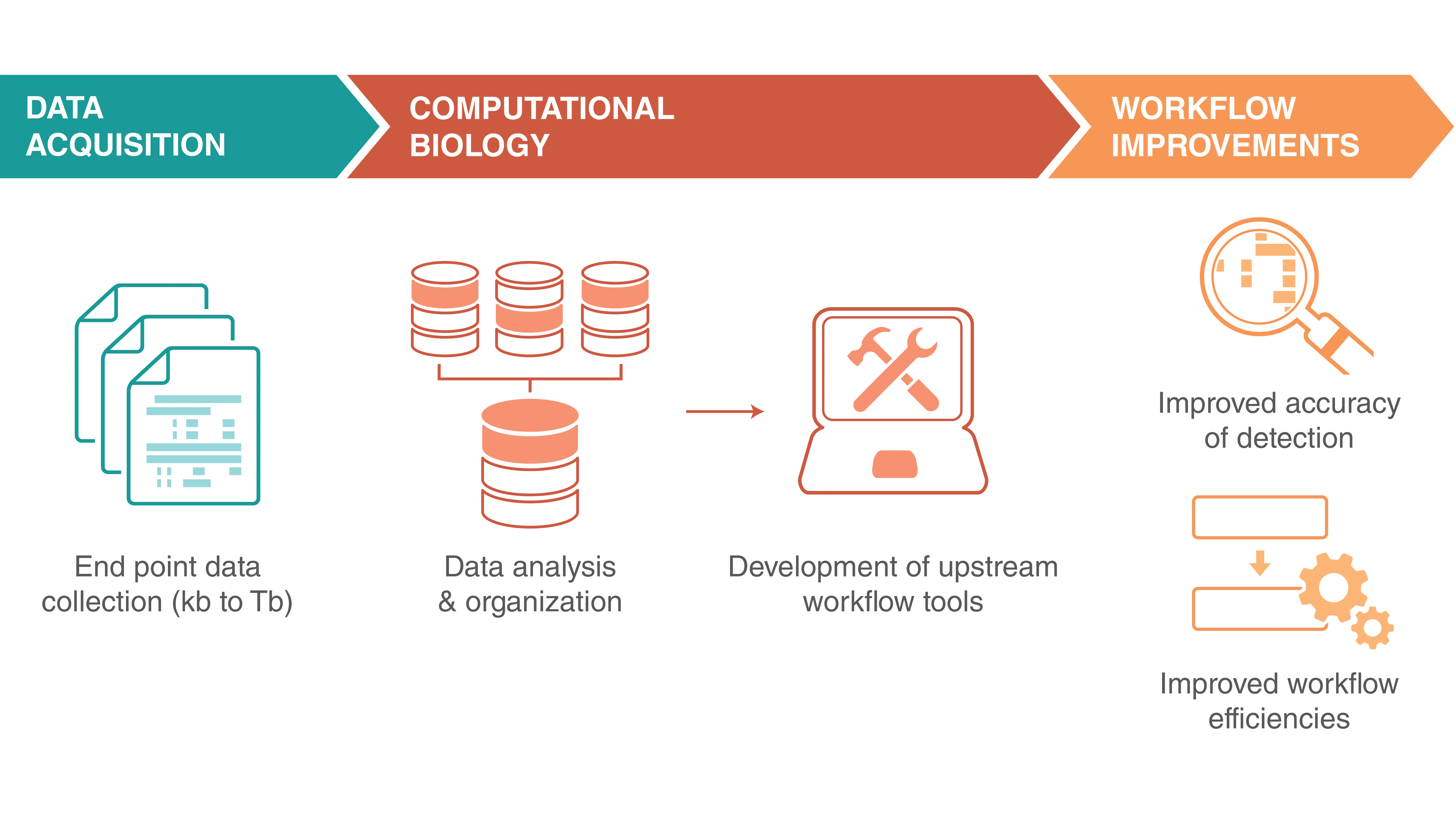 Bioinformatics workflow of data acquisition, computational biology and workflow improvements